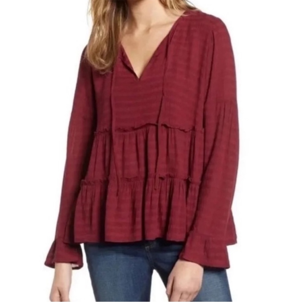 LUCKY BRAND Ruffled Tie Neck Peasant Top